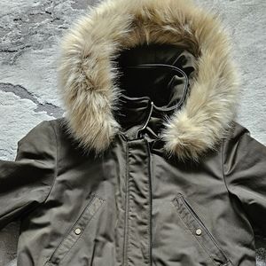 💚Olive Coat from Zara 💚 Hooded with removable fur